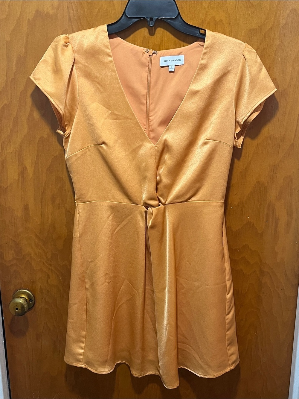 Lost + Wander Burnt Orange Satin Twist-Front Mini Dress